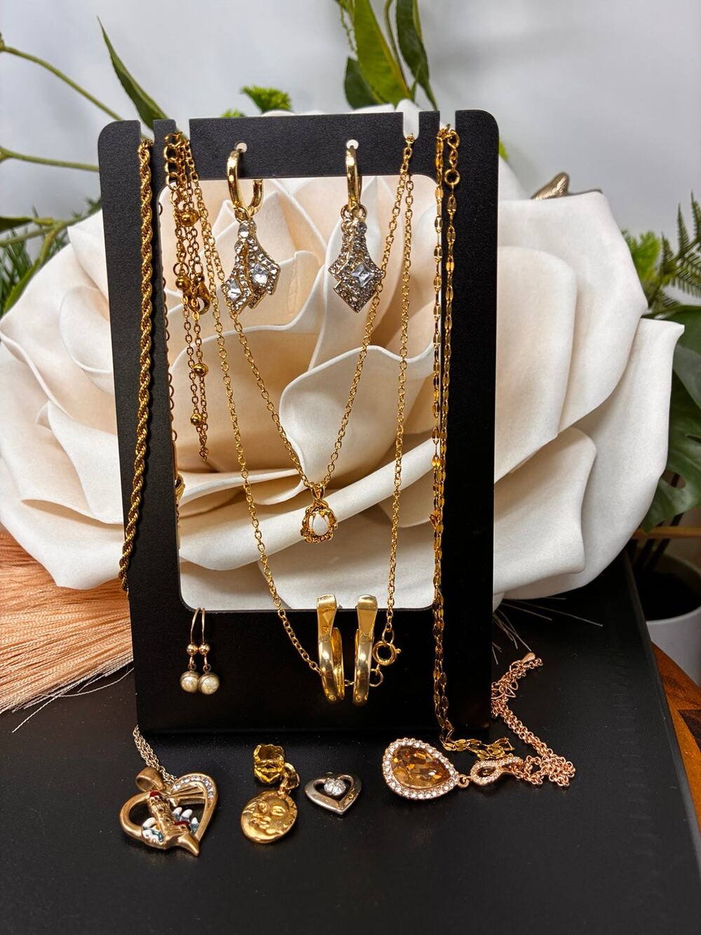 11-Piece Gold-Plated Fashion Jewelry Lot Necklaces Earrings Charms
